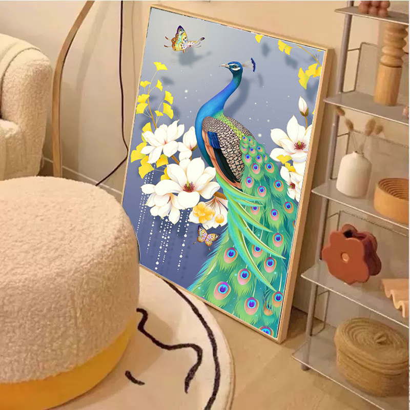 2025新款带框满钻钻石画diy玄关客厅孔雀十字绣点贴钻手工砖石绣,居家布艺,钻石绣,淘宝优惠券,粉丝福利购,淘宝优惠卷