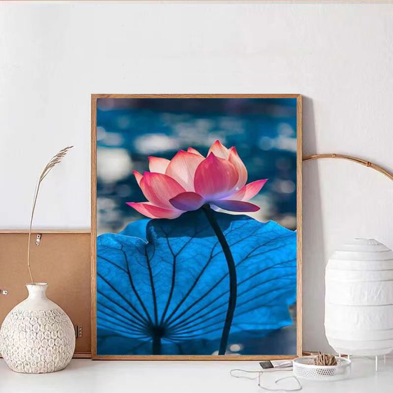 清新荷花植物钻石贴画2025新款5d满钻手工diy贴钻带框客厅装饰画,居家布艺,钻石绣,淘宝优惠券,粉丝福利购,淘宝优惠卷