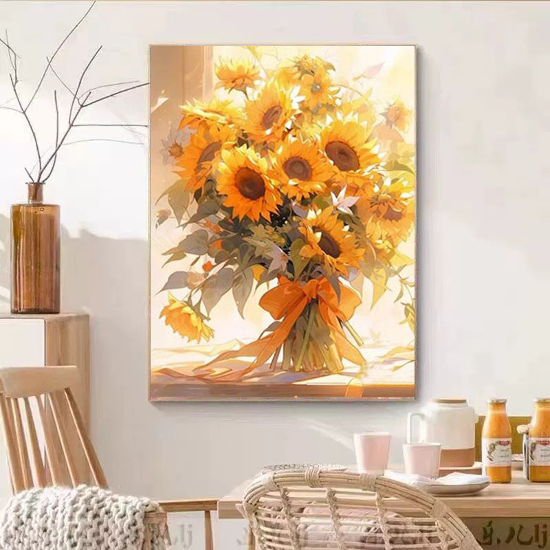 向日葵花束钻石贴画2025新款5d满钻手工diy粘贴砖带框客厅装饰画,居家布艺,钻石绣,淘宝优惠券,粉丝福利购,淘宝优惠卷