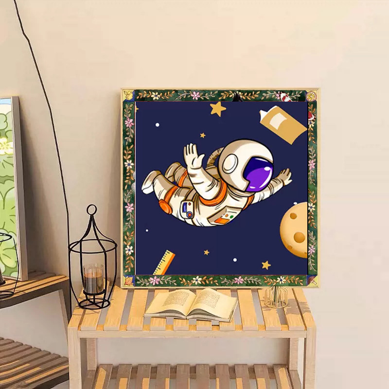 卡通宇航员十字绣满钻2025新款儿童手工diy贴钻带相框卧室装饰画,居家布艺,钻石绣,淘宝优惠券,粉丝福利购,淘宝优惠卷