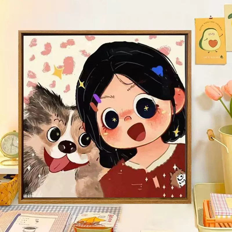 女孩子和狗狗钻石画2025新款满钻手工diy贴钻带相框装饰画,居家布艺,钻石绣,淘宝优惠券,粉丝福利购,淘宝优惠卷
