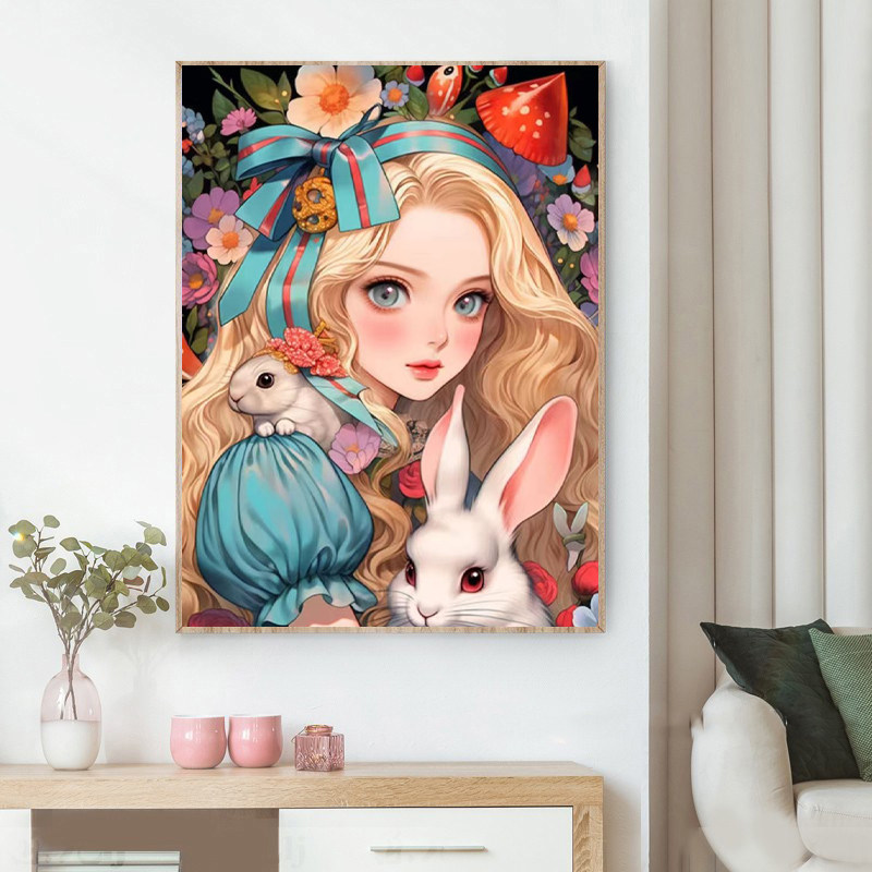 兔子小女孩钻石画2025新款手工diy点贴绣满钻治愈客厅卧室装饰画,居家布艺,钻石绣,淘宝优惠券,粉丝福利购,淘宝优惠卷