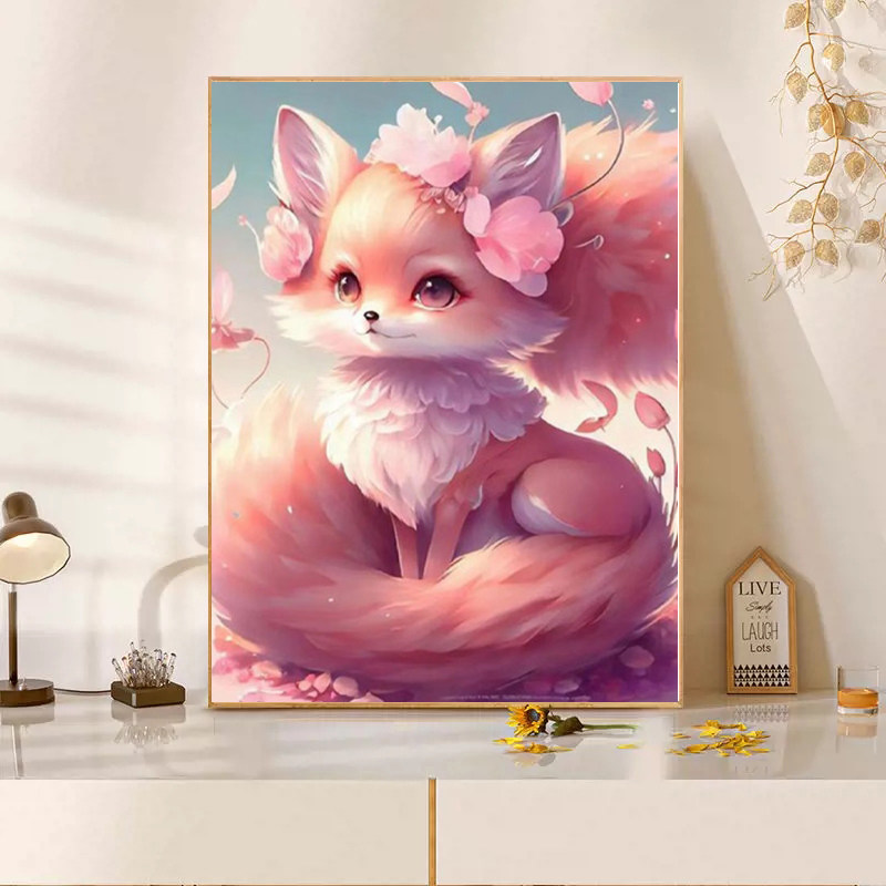2023新款钻石画唯美花卉小狐狸5d满钻客厅卧室带框手工diy粘贴钻