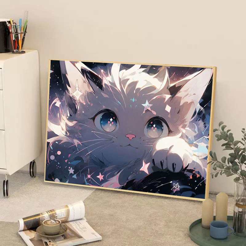 卡通星空小猫咪十字绣2025新款满钻手工diy粘贴画带框卧室装饰画,居家布艺,钻石绣,淘宝优惠券,粉丝福利购,淘宝优惠卷