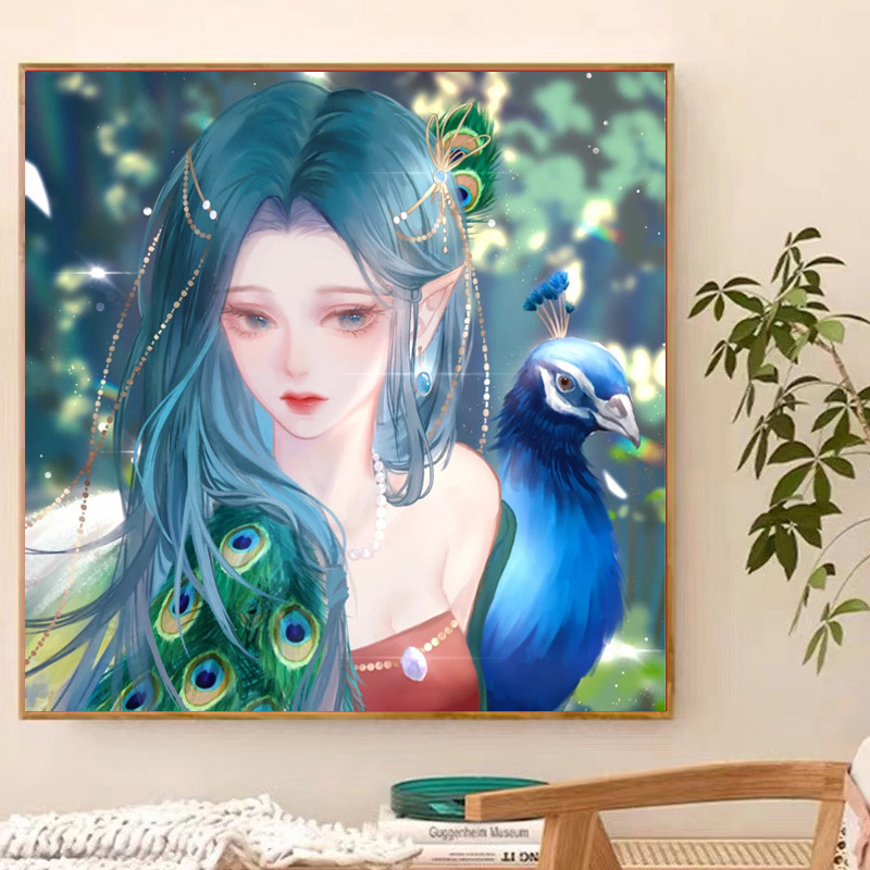 孔雀公主2023新款钻石画满钻唯美卡通带框贴钻十字绣客厅卧室小幅