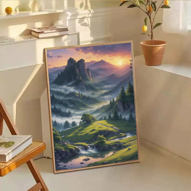 山间小溪风景钻石画2025新款5d满钻手工diy粘贴钻带框客厅装饰画,居家布艺,钻石绣,淘宝优惠券,粉丝福利购,淘宝优惠卷