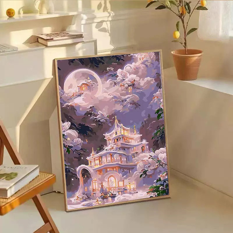 粉色城堡花园钻石贴画2025新款满钻手工diy点贴绣带框客厅装饰画,居家布艺,钻石绣,淘宝优惠券,粉丝福利购,淘宝优惠卷
