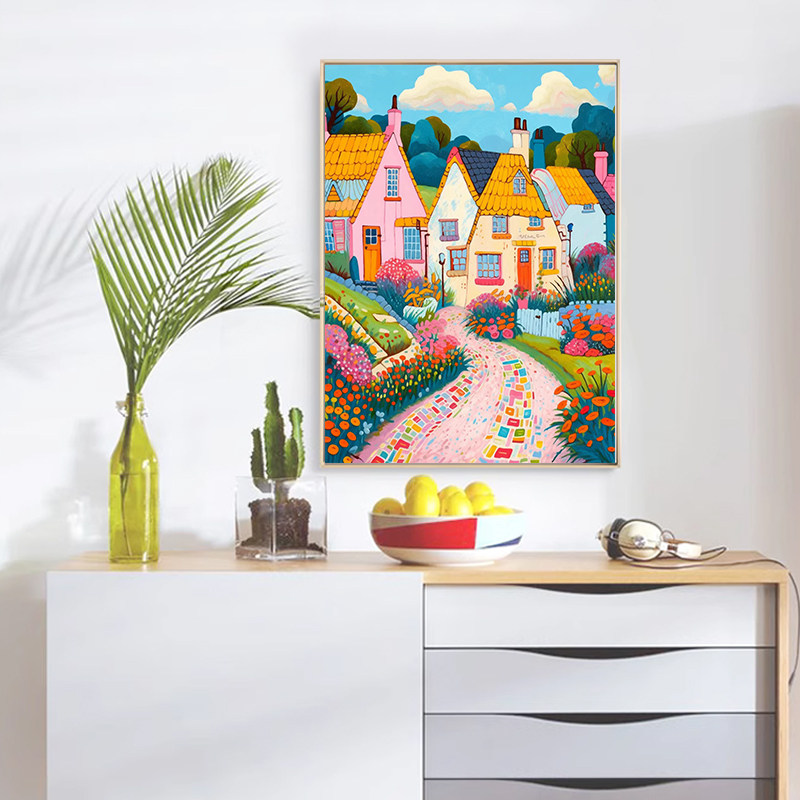 治愈彩色小镇钻石贴画2025新款满钻手工diy点贴画带框客厅十字绣,居家布艺,钻石绣,淘宝优惠券,粉丝福利购,淘宝优惠卷