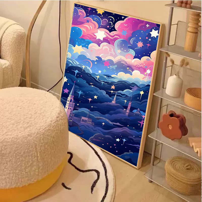 唯美星空城堡十字绣2025新款满钻手工diy钻石贴画带框客厅装饰画,居家布艺,钻石绣,淘宝优惠券,粉丝福利购,淘宝优惠卷
