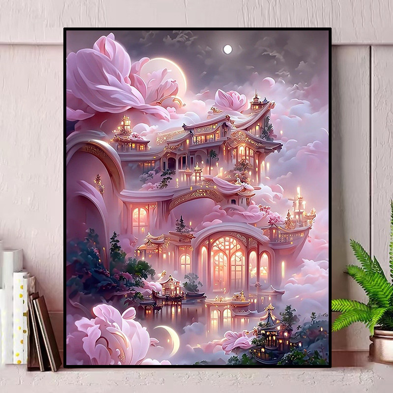 2023新款动漫钻石画梦幻城堡客厅卧室满钻带框手工diy粘贴钻小幅