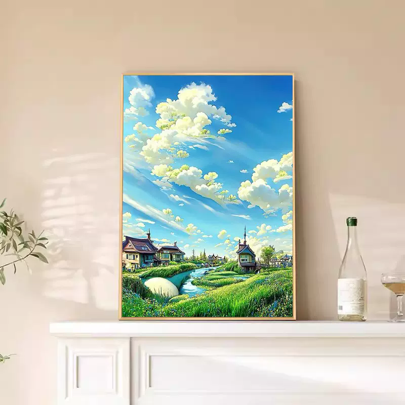 宫崎骏夏天十字绣2025新款5d满钻手工钻石贴画带相框客厅装饰画