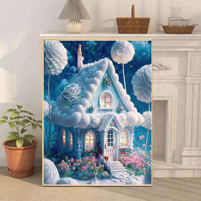 梦幻浪漫小屋十字绣2025新款满钻手工diy贴钻带相框客厅装饰画