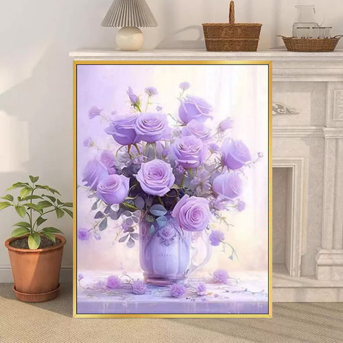 紫玫瑰花瓶2026新款花卉5d钻石画