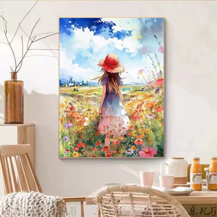 田野花海卡通女孩钻石画2025新款 饰画 5diy手工点贴绣儿童卧室装