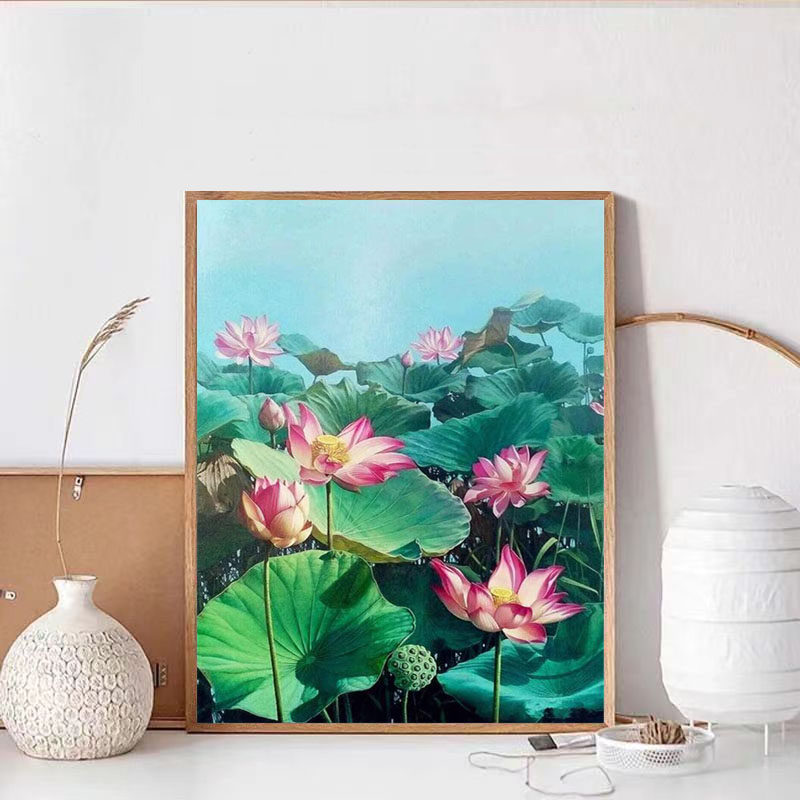 唯美荷花池风景钻石画2025新款5d满钻手工diy贴钻带框客厅装饰画,居家布艺,钻石绣,淘宝优惠券,粉丝福利购,淘宝优惠卷