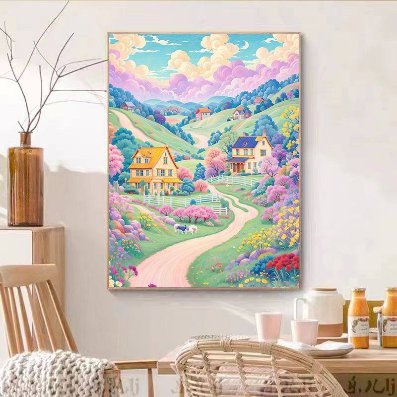 童话小镇钻石画2025新款满钻手工diy钻石贴带框卧室装饰画,玩具/童车/益智/积木/模型,手工创意粘贴类,淘宝优惠券,粉丝福利购,淘宝优惠卷