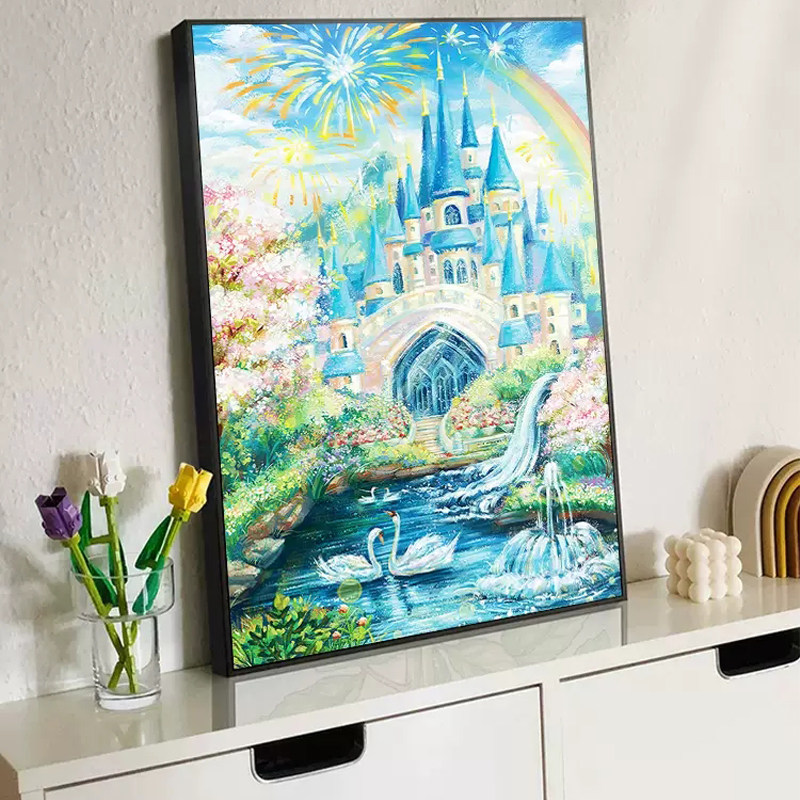 梦幻天鹅城堡钻石画2025新款满钻手工diy贴砖带框客厅卧室十字绣,居家布艺,钻石绣,淘宝优惠券,粉丝福利购,淘宝优惠卷