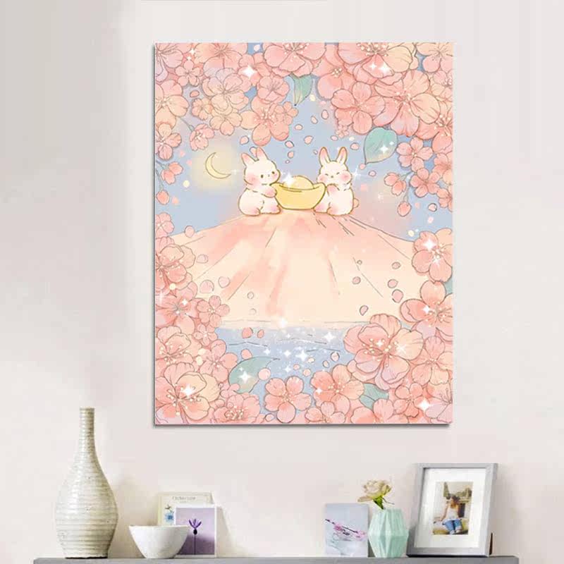 2023新款卡通钻石画粉色富士山兔子5d满钻卧室客厅带框手工粘贴钻