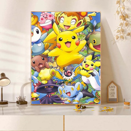2025新款卡通钻石画神奇宝贝儿童房5d满钻带框手工diy粘贴钻小幅