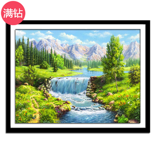 钻石画2025新款 饰画 满钻森林瀑布田园风光手工贴钻带相框装