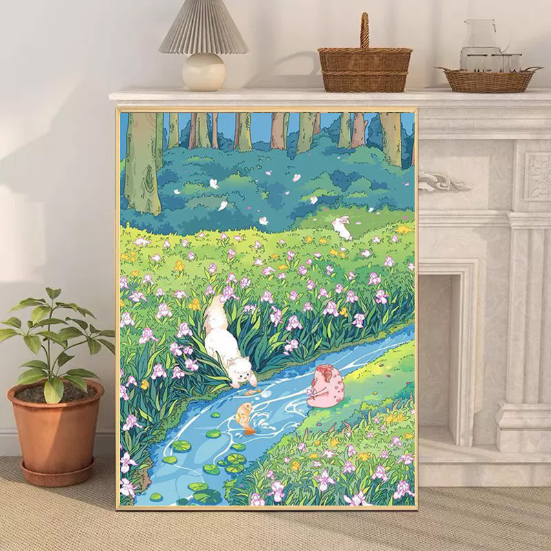 森林治愈系风景十字绣2025新款满钻diy手工贴钻带相框客厅装饰画