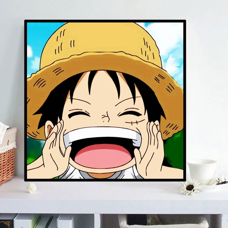 动漫路飞钻石画满钻卡通小幅带框儿童房卧室客厅手工diy贴钻圆钻