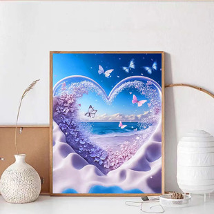 2025新款钻石画海边爱心满钻带框diy手工钻石贴装饰画