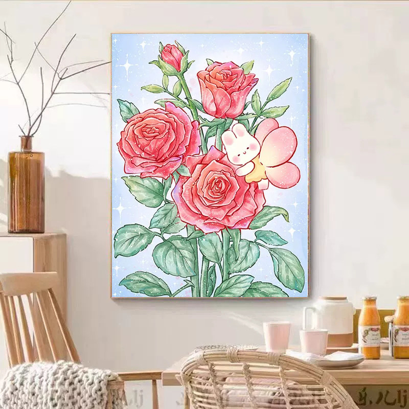 玫瑰花兔子小蜜蜂钻石画2025新款满钻手工diy贴砖带框客厅十字绣,居家布艺,钻石绣,淘宝优惠券,粉丝福利购,淘宝优惠卷