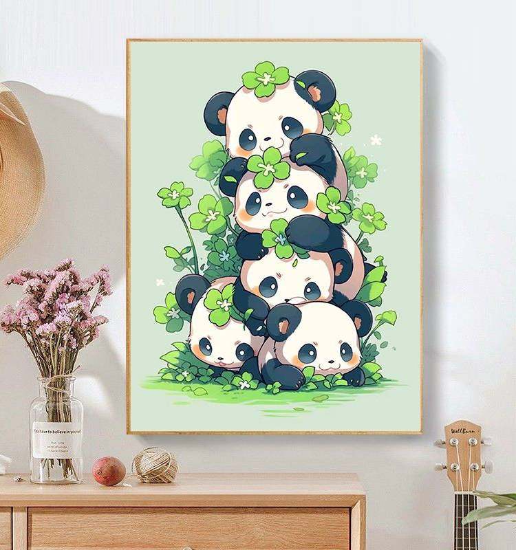 幸运四叶草熊猫2025新款钻石画