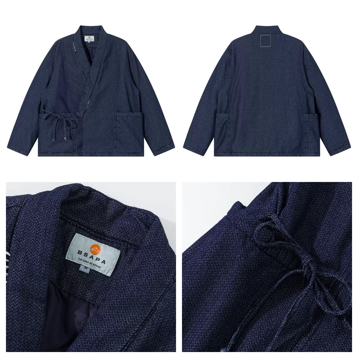 壹番ICHIBAN 日系复古和服系带款开衫 牛仔棉衣古着道袍外套男