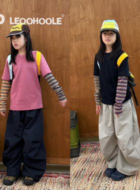 LEOOHOOLE | 哦哦乐 山系运动条纹拼接假两件儿童长袖T恤