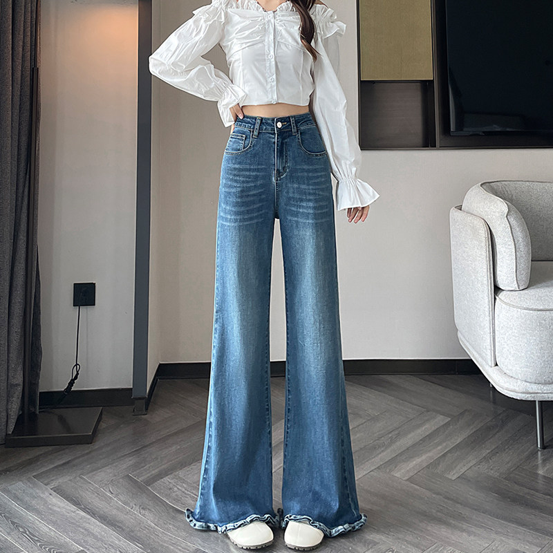 超火复古花边喇叭牛仔裤女图片