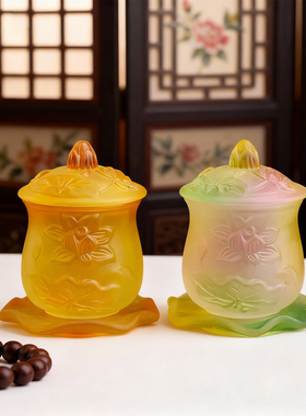 佛前观音菩萨家用净水杯圣水杯供佛水杯仙家莲花杯供水杯琉璃供杯