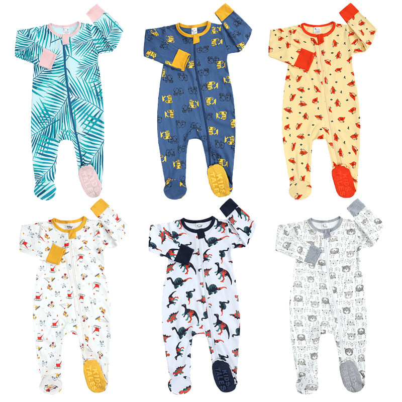 婴儿长袖秋装连体衣新生儿春秋款包脚哈衣秋季男女宝宝外出爬服棉