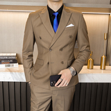 主推款模特男士大码西服三件套双排扣10个色外贸跨境7110卡其p188，男装西服，星座1616