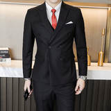 主推款模特男士大码西服三件套双排扣10个色外贸跨境7110黑色p188，男装西服，星座1616
