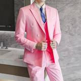 主推款模特男士大码西服三件套双排扣10个色外贸跨境7110粉色p188，男装西服，星座1616