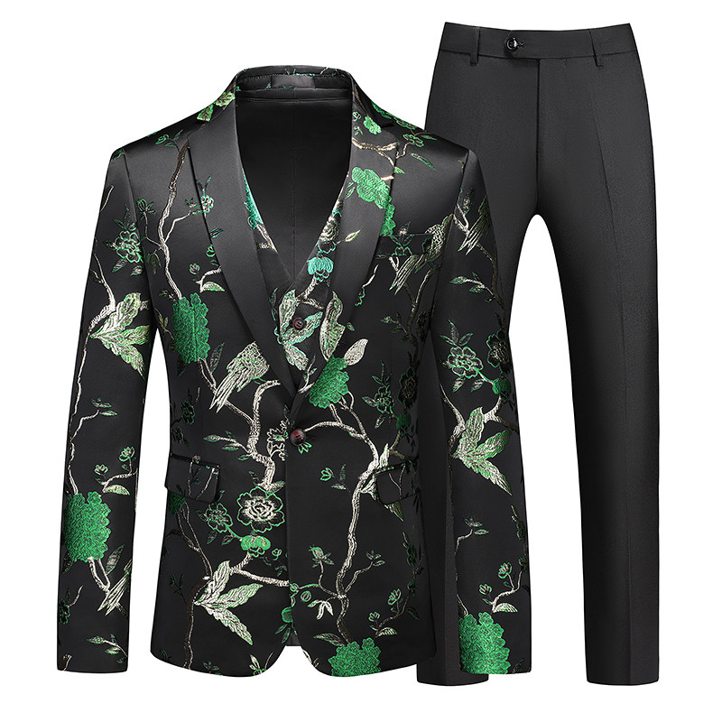 主推男士大码西服三件套镂空修身时尚一粒扣外贸跨境918绿色p255，男装西服，星座1616