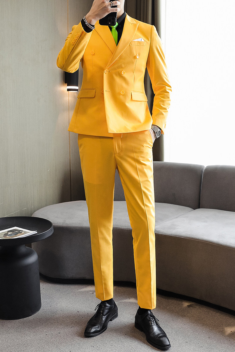 主推款模特男士大码西服三件套双排扣10个色外贸跨境7110黄色p188,男装西服,星座1616