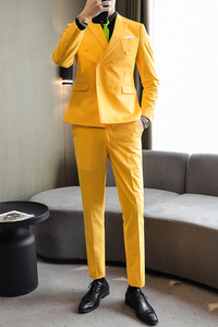 主推款模特男士大码西服三件套双排扣10个色外贸跨境7110黄色p188图片
