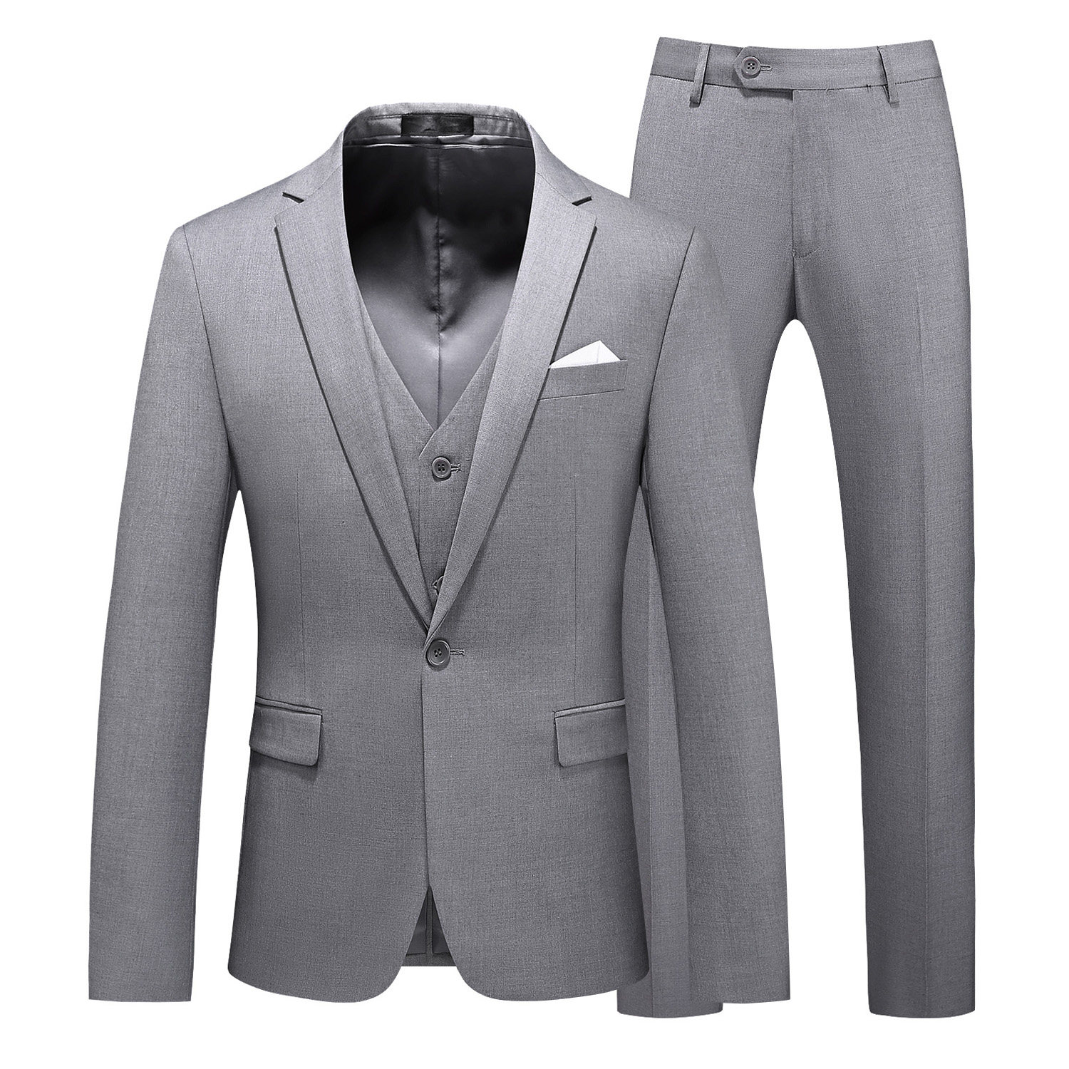 主推男士镂空大码西服三件套17个纯色外贸跨境711-灰色p180图片