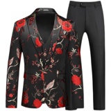 主推男士大码西服三件套镂空修身时尚一粒扣外贸跨境918绿色p255，男装西服，星座1616