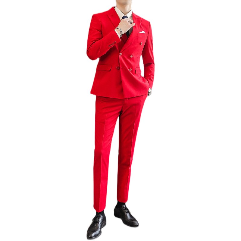 主推款模特男士大码西服三件套双排扣10个色外贸跨境7110大红p188,男装西服,星座1616