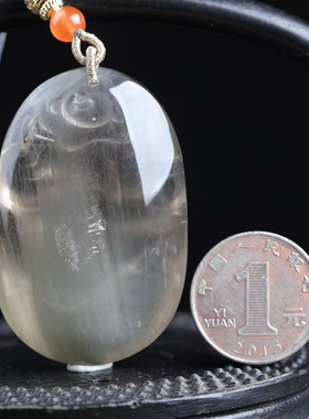 天然水晶灰蓝色兔毛弥勒佛女吊坠项链送国检证书一物一图