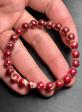 天然原矿全透光晶体朱砂7毫米男女手链圆珠上白色的是天然伴生矿