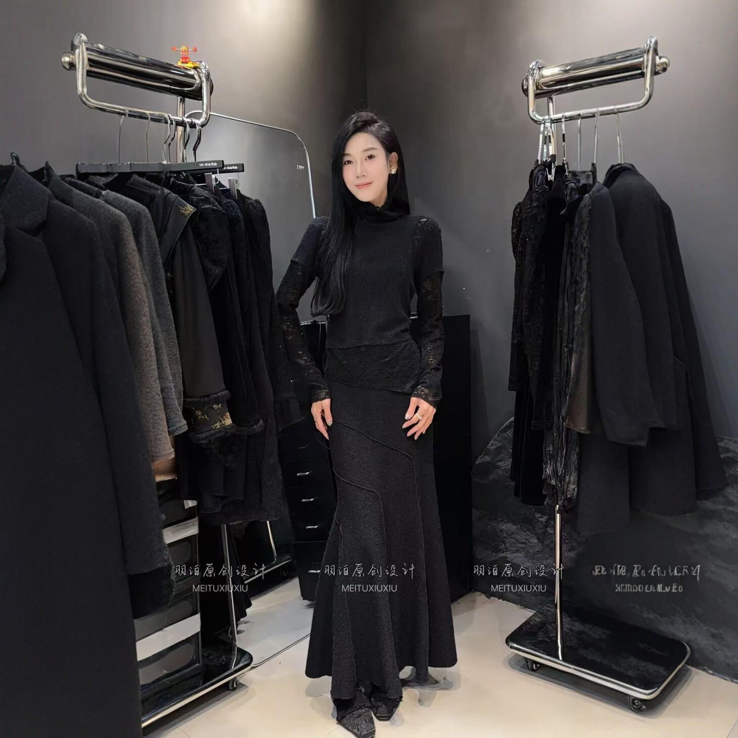 加绒松紧腰鱼尾裙女2025新款冬季