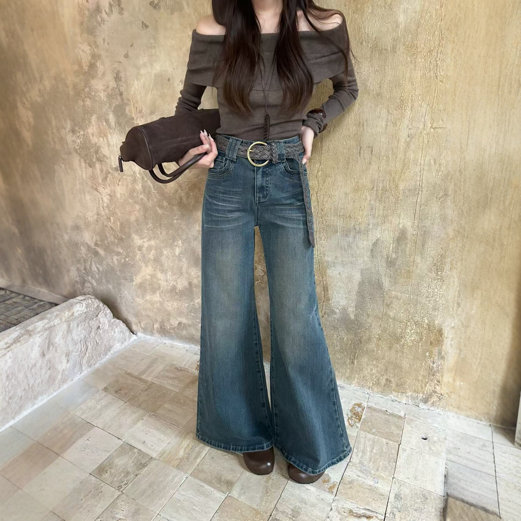 ZM美式高街猫须抓纹牛仔裤女2026
