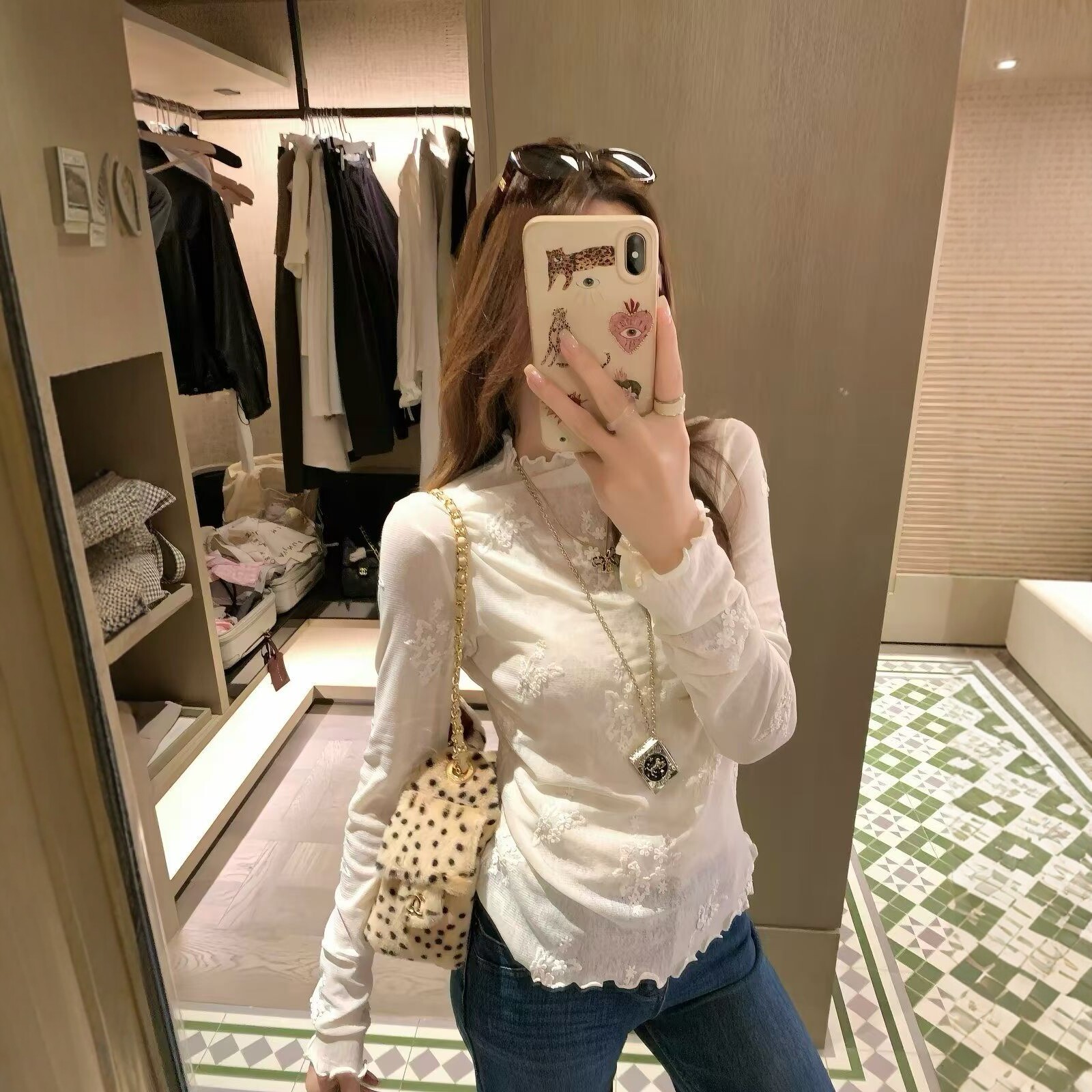 弹力半高领木耳边长袖t恤女2026