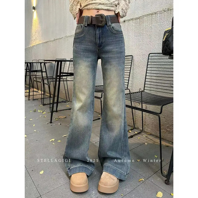 欧货加绒加厚蓝色喇叭牛仔裤女