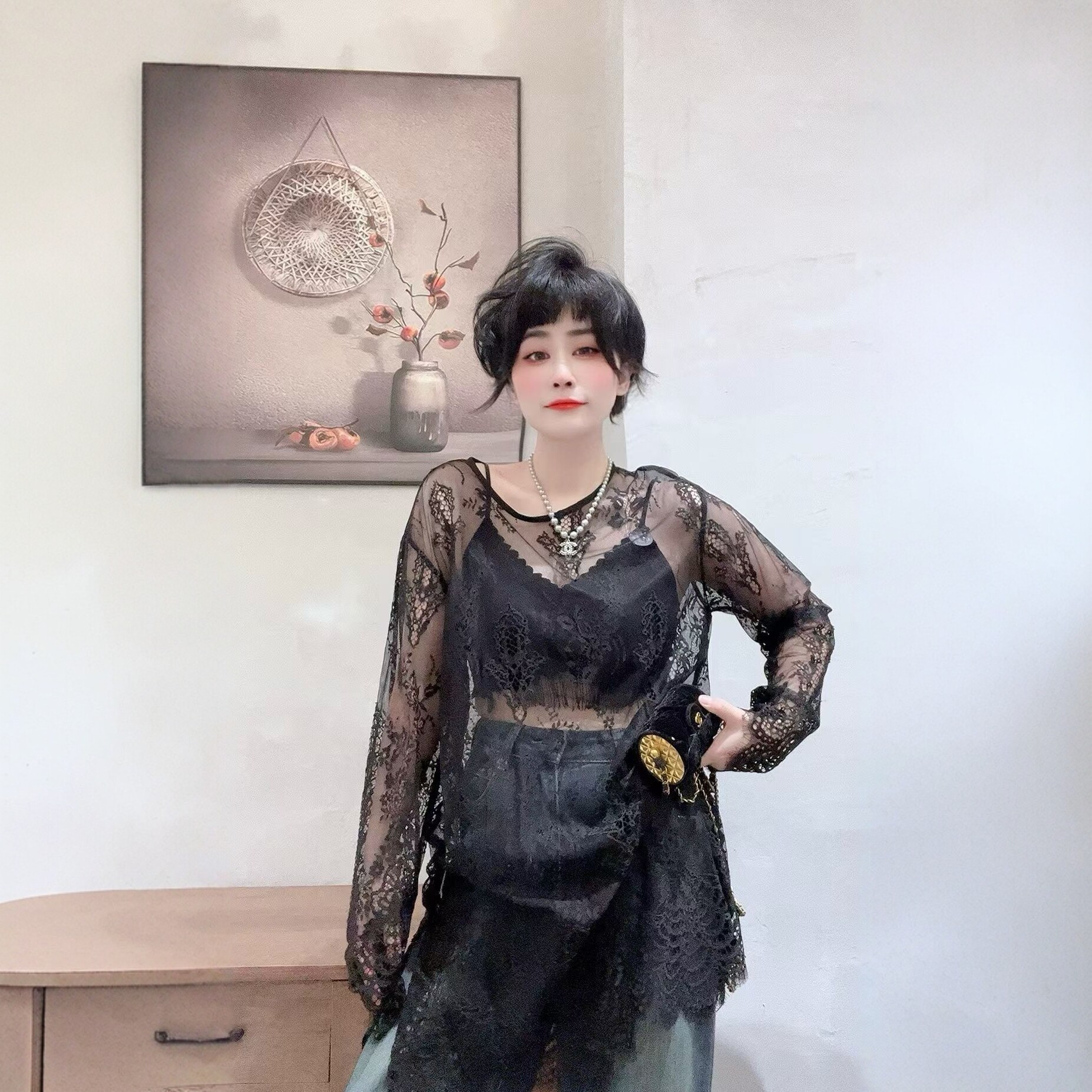 法式洋气半透蕾丝衫女2026早秋潮